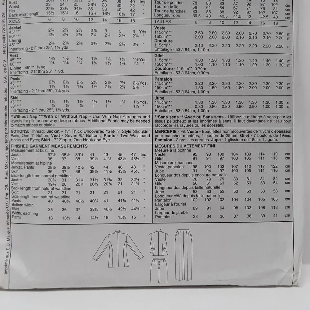 NEW Vintage McCalls Sewing Pattern 9008 Womens Lined Jacket Vest Pants Sz 16